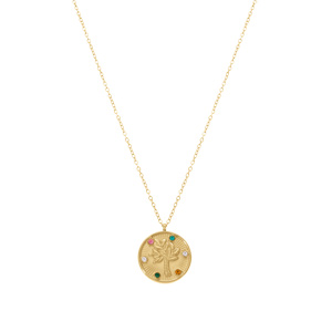Collier en acier doré pendentif rond arbre de vie avec oxydes multi couleurs - 39+5cm - Vue 2