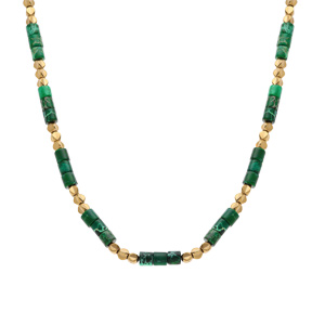 Collier en acier doré rondelles vertes, 40+5cm - Vue 2