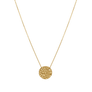 Collier en acier doré pastille martelée 15mm - 40+4cm - Vue 2