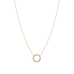 Collier en acier doré pendentif cercle évidé 15mm avec contour d\'oxydes blancs - 40+5cm - Vue 2
