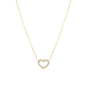 Collier en acier dor avec coeur entour d\'oxydes blancs - 42+5cm - Vue 2
