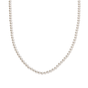 Collier en acier perles blanches imitation - 45.5+5.0cm - Vue 2