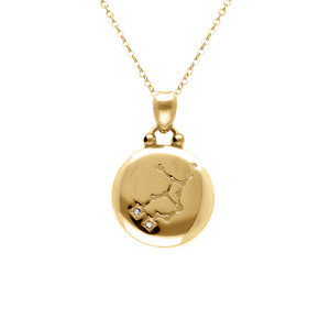 Collier en acier doré avec médaille de 15mm zodiaque vierge recto verso constellation, 40+10cm - Vue 2
