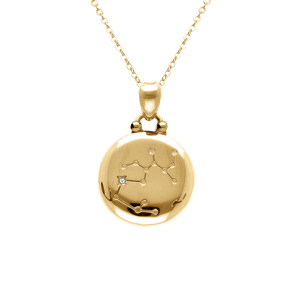 Collier en acier doré avec médaille de 15mm zodiaque sagittaire recto verso constellation, 40+10cm - Vue 2