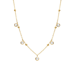 Collier en acier doravec  boules et oxydes blancs sertis  - 42+4cm - Vue 2