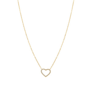 Collier en acier doré motif coeur avec contour d\'oxydes blancs - 38+5cm - Vue 2