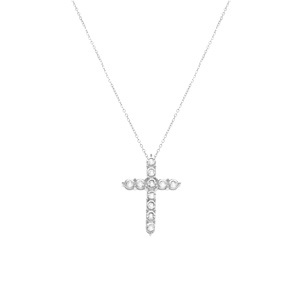 Collier en acier chaîne maille forcat avec pendentif croix 33mm orné d\'oxydes blancs - 45+10cm - Vue 2