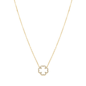 Collier en acier doré fleur évidée contour d\'oxydes blancs - 38+5cm - Vue 2