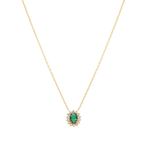 Collier en acier doré pendentif oxyde vert contour oxydes blancs - 38+5cm - Vue 2