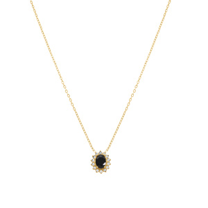 Collier en acier doré pendentif oxyde noir contour oxydes blancs - 38+5cm - Vue 2