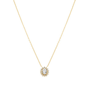 Collier en acier doré pendentif \'oxyde blanc contour oxydes blancs - 38+5cm - Vue 2
