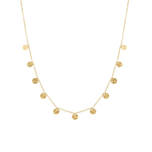 Collier en acier doré pampille pastilles martelées - 39+5cm - Vue 2