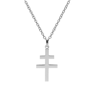 Collier en acier chane avec pendentif croix de Lorraine satine 50+5cm - Vue 2