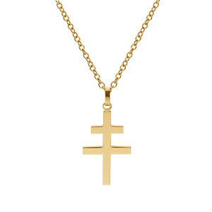 Collier en acier jaune pendentif croix de lorraine 30mmx19mm - 50+5cm - Vue 2