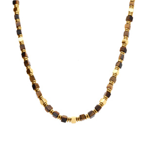 Collier en acier doré oeil de tigre et hematite - 45+10cm - Vue 2