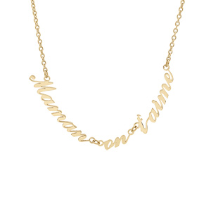 Collier en acier et PVD jaune avec découpe message \