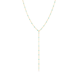 Collier en acier dor cravate (10.5cm) rsine turquoise  - 40+5cm - Vue 2