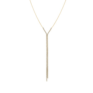 Collier en acier doré cravate (14.8cm) 2 rangs d\'oxydes blancs - 40+5cm - Vue 2