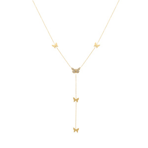 Collier en acier doré cravate (6cm) avec papillons - 40+5cm - Vue 2