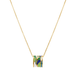 Collier Stella Mia en acier doré jaune rectangulaire résine verte et bleue - 45+10cm - Vue 2