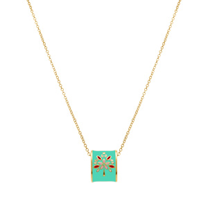 Collier Stella Mia en acier doré jaune avec pendentif rectangulaire résine noire et blanche - 45+10cm - Vue 2