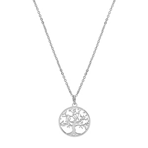 Collier en acier chane avec pendentif rond arbre de vie decoup 20mm 40+5cm - Vue 2