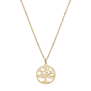 Collier en acier et PVD dor pendentif rond arbre de vie decoup 20mm 40+5cm - Vue 2