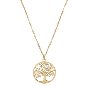 Collier en acier PVD dor pendentif rond arbre de vie decoup 25mm 40+5cm - Vue 2