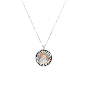 Collier Stella Mia en acier pedentif rond 16mm fleur de lotus résine et nacre - 45+10cm - Vue 2