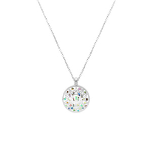 Collier Stella Mia en acier pendentif rond fleur de lotus résine et nacre - 45+10cm - Vue 2
