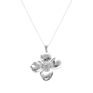 Collier en acier pendentif fleur 4 pétales - 40+5cm - Vue 2