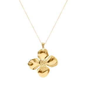 Collier en acier doré jaune pendentif fleur - 40+5cm - Vue 2