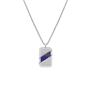 Collier en acier pendentif rectangulaire 30 x 18mm lapis lazuli reconstitué - 51cm - Vue 2