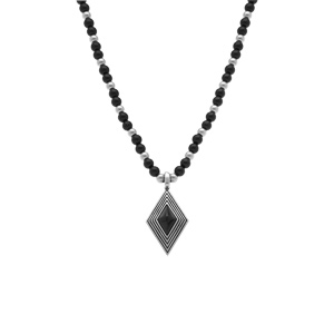 Collier en acier pendentif losange 40 x 25mm onyx reconstituée - 52cm - Vue 2