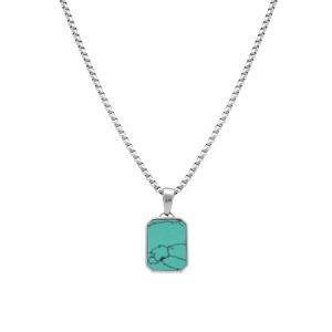 Collier en acier pendentif turquoise imitation 22mmx15mm - 59cm réglable 54 - Vue 2