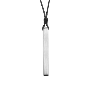 Collier avec pendentif tube rectangulaire en acier satiné 4mm personnalisable et cordon noir réglable - Vue 2
