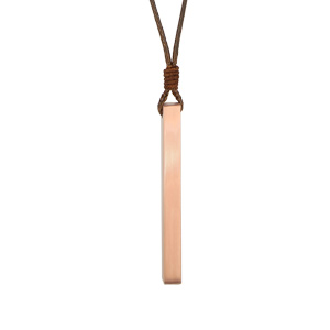 Collier avec pendentif tube rectangulaire en acier rose satin 4mm prnom  graver et cordon marron rglable - Vue 2