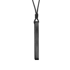 Collier avec pendentif tube rectangulaire en acier satiné et PVD noir 4mm prénom à graver et cordon noir réglable - Vue 2