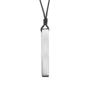 Collier avec pendentif tube rectangulaire en acier satiné 6mm personnalisable prénom et cordon noir réglable - Vue 2
