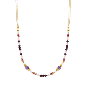 Collier en acier dor boules 4mm verre facet perles imitation et amthyste 6mm vritable - 40+10cm - Vue 2