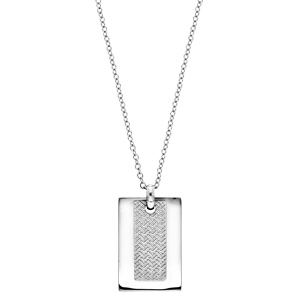 Collier en acier avec Pendentif plaque rectangulaire et motif graphique 50+5cm - Vue 2