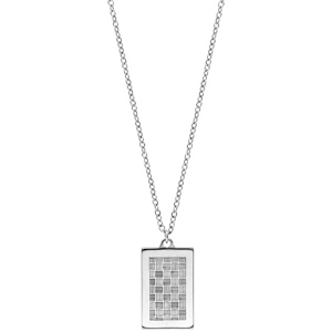 Collier en acier avec Pendentif plaque rectangulaire motif graphique quadrillage 50+5cm - Vue 2