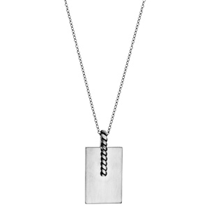 Collier en acier avec Pendentif rectangulaire et tresse patinée 50+5cm - Vue 2