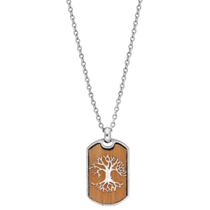 Collier en acier avec Pendentif plaque en bois motif arbre de vie 45+5cm - Vue 2