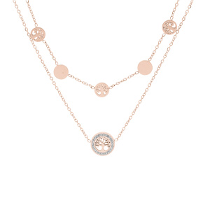 Collier en acier et PVD rose 2 rangs pastilles avec arbre de vie 40+5cm - Vue 2