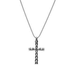 Collier en acier chane jaseron avec Pendentif Croix 55cm - Vue 2