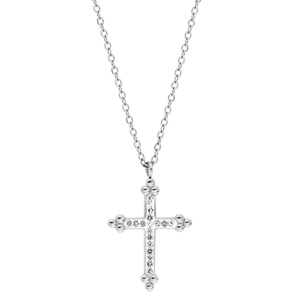 Collier en acier avec Pendentif Croix blanche et pierres blanches 45+5cm - Vue 2