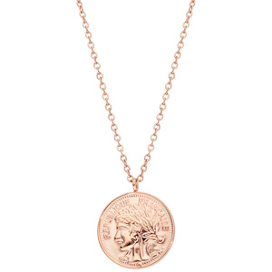 Collier en acier et PVD rose chane avec pendentif fausse pice de monnaie 40+5cm - Vue 2