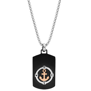 Collier en acier avec Pendentif rectangulaire noir et ancre marine rose 50cm rglable 45 - Vue 2