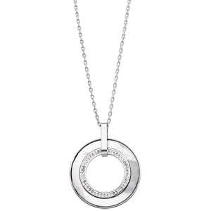 Collier en acier chane avec pendentif cercle effet nacre blanche et strass blancs 42+3cm - Vue 2